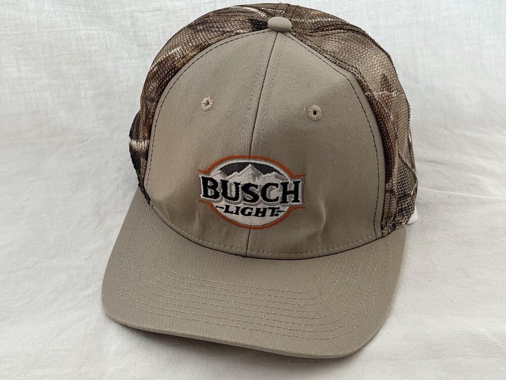 Busch Light Hat Cap Trucker Snap Back One Size Mens Camo Brown Quake City Caps